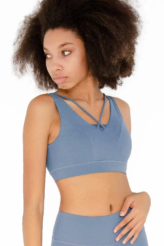 3 for $49! Sky Blue Kelly Strappy Open-Back Padded Sports Bra - Women Seamless Push-Up Bra