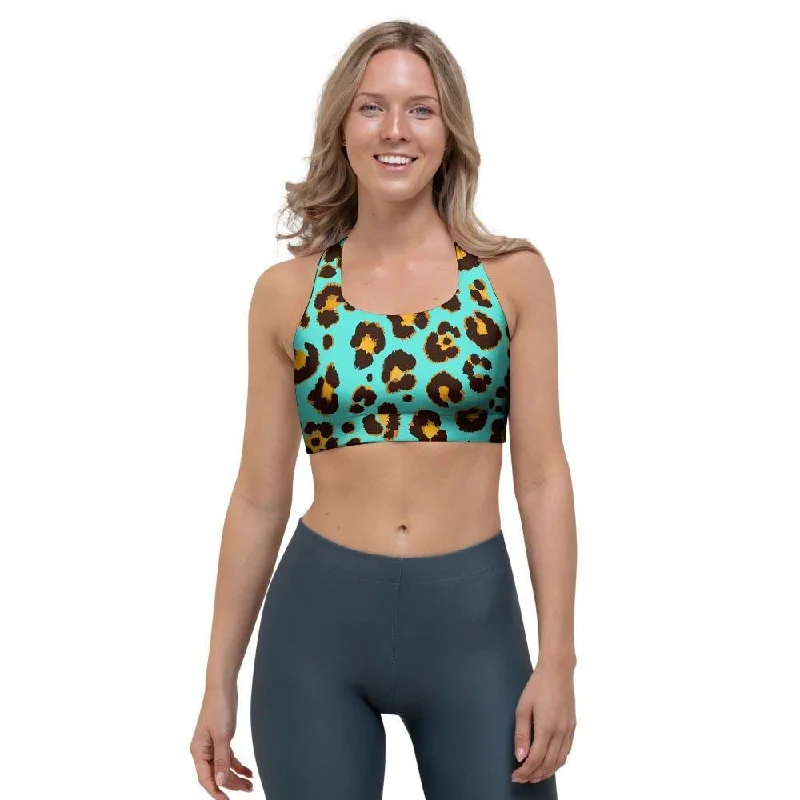 Teal Cheetah Sports Bra Soft Mesh Bra