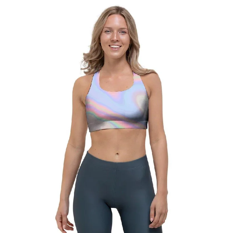 Trippy Holographic Sports Bra Elegant Silk Bra