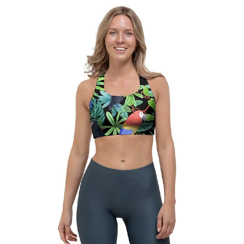 Tropical Bird Hawaiian Print Sports Bra Adjustable Comfort Bra