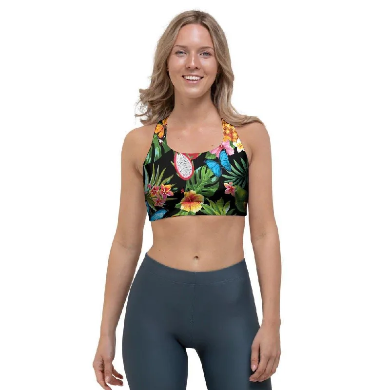 Tropical Fruit Hawaiian Print Sports Bra Wireless Lace Bra