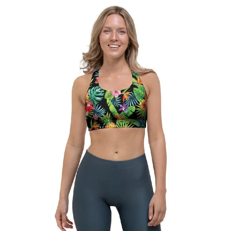 Tropical Hawaiian Floral Print Sports Bra Breathable Sports Bra