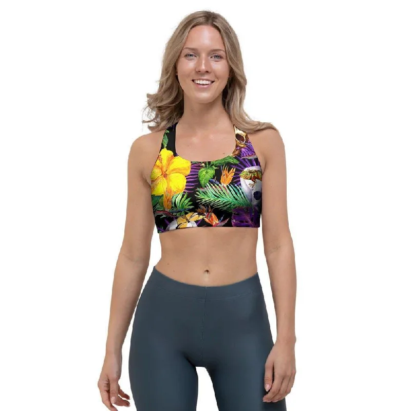 Tropical Hawaiian Skull Sports Bra Soft Strapless Bra