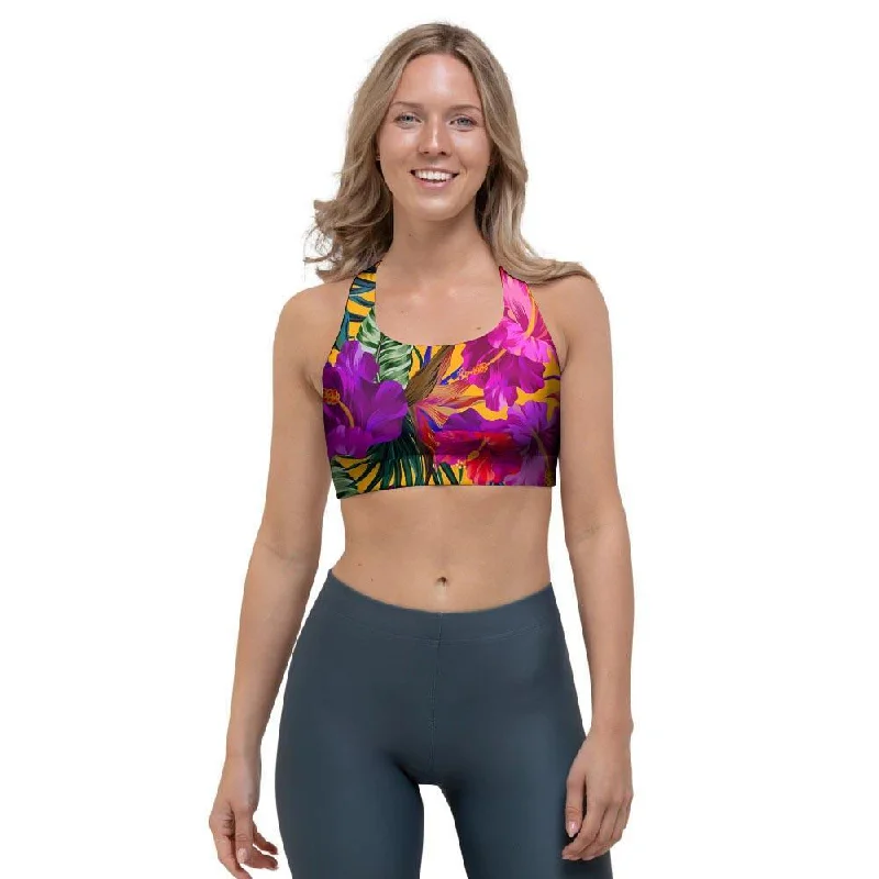 Tropical Hibiscus Flower Hawaiian Print Sports Bra Comfortable Active Bra