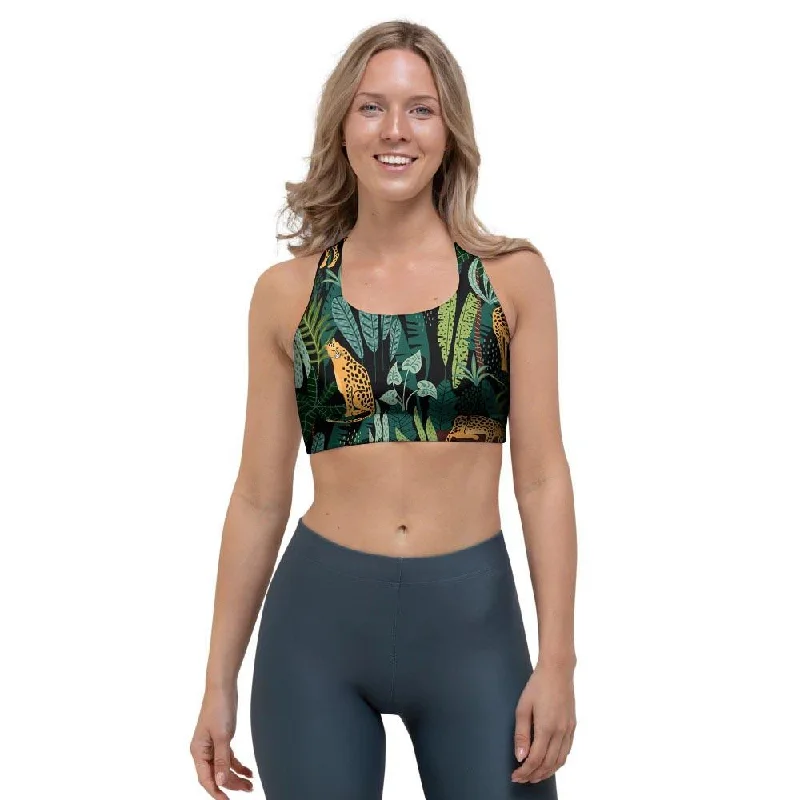 Tropical Leopard Hawaiian Print Sports Bra Comfortable Active Bra