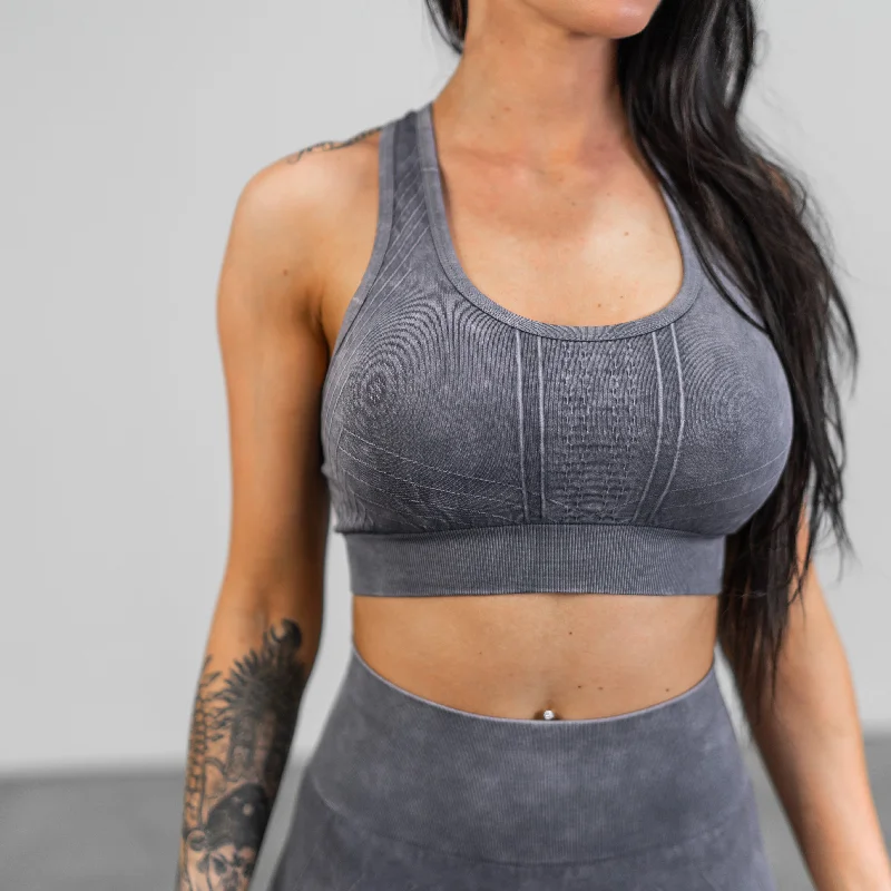 Vintage Wash Sports Bra-  Grey Trendy Lace Bra