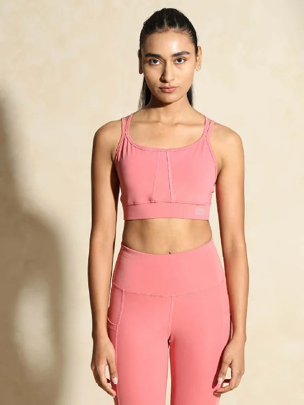 Yoga Strap Back Bra Peony Pink Stretchy Full Coverage