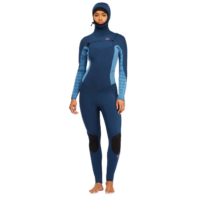 5/4mm Women’s Billabong Synergy Hooded Chest Zip Full Wetsuit - 'River' blue Hoodie with Zipper Placket Modern Functional 5/4mm Women’s Billabong Synergy Hooded Chest Zip Full Wetsuit - 'River' blue Hoodie with Zipper Placket Modern Functional