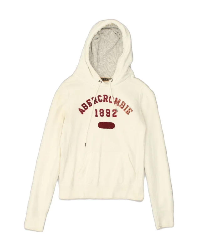 ABERCROMBIE & FITCH Womens Graphic Hoodie Jumper UK 10 Small Off White Hoodie Dress Longline Feminine ABERCROMBIE & FITCH Womens Graphic Hoodie Jumper UK 10 Small Off White Hoodie Dress Longline Feminine