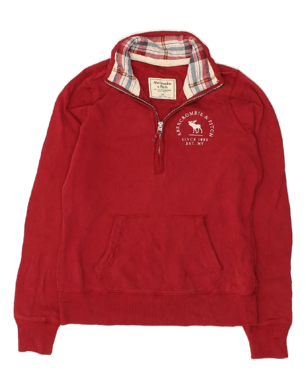 ABERCROMBIE & FITCH Womens Zip Neck Sweatshirt Jumper UK 14 Medium Red Hoodie with Slim Fit Tailored Modern ABERCROMBIE & FITCH Womens Zip Neck Sweatshirt Jumper UK 14 Medium Red Hoodie with Slim Fit Tailored Modern