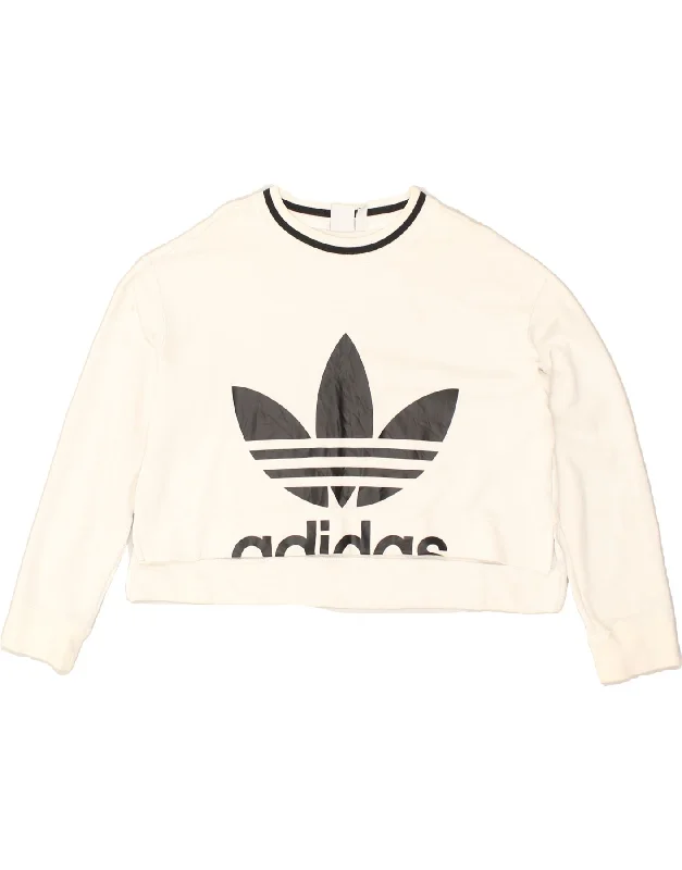 ADIDAS Womens Crop Graphic Sweatshirt Jumper UK 14 Large White Cotton Zip Hoodie Drawstring Kangaroo Pocket ADIDAS Womens Crop Graphic Sweatshirt Jumper UK 14 Large White Cotton Zip Hoodie Drawstring Kangaroo Pocket