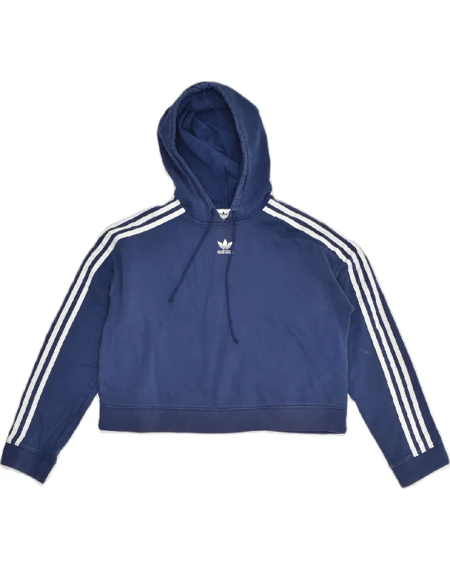 ADIDAS Womens Crop Hoodie Jumper UK 10 Small Navy Blue Cotton Hoodie with Ribbed Neckline Snug Warm ADIDAS Womens Crop Hoodie Jumper UK 10 Small Navy Blue Cotton Hoodie with Ribbed Neckline Snug Warm