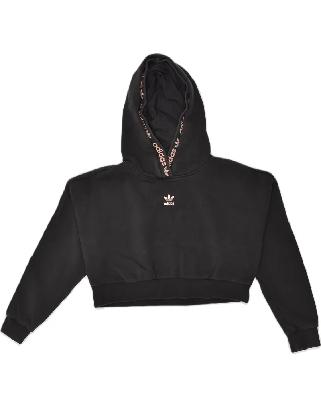 ADIDAS Womens Crop Oversized Hoodie Jumper UK 6 XS Black Cotton Hoodie with Sequins Glamorous Eye-catching ADIDAS Womens Crop Oversized Hoodie Jumper UK 6 XS Black Cotton Hoodie with Sequins Glamorous Eye-catching
