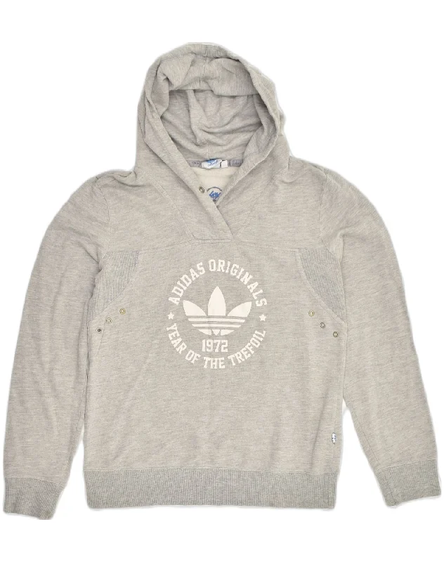 ADIDAS Womens Graphic Hoodie Jumper IT 44 Medium Grey Cotton Hoodie with Set-In Sleeves Structured Classic ADIDAS Womens Graphic Hoodie Jumper IT 44 Medium Grey Cotton Hoodie with Set-In Sleeves Structured Classic
