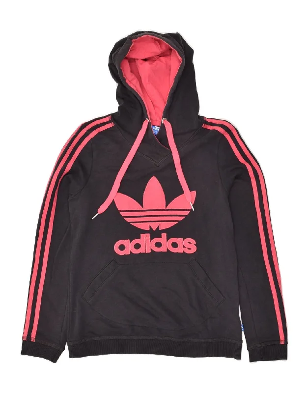 ADIDAS Womens Graphic Hoodie Jumper UK 10 Small Black Cotton Hoodie with Drawcord Adjustable Secure ADIDAS Womens Graphic Hoodie Jumper UK 10 Small Black Cotton Hoodie with Drawcord Adjustable Secure