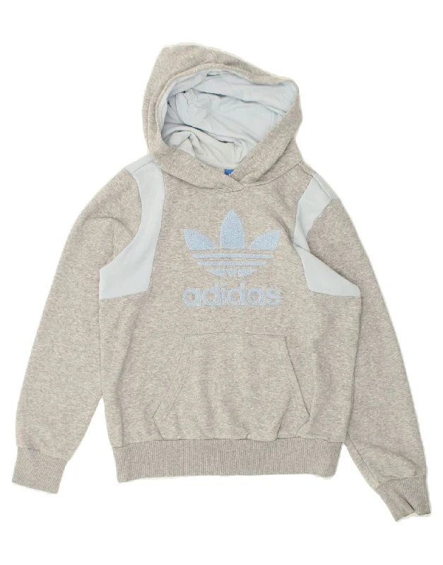 ADIDAS Womens Graphic Hoodie Jumper UK 10 Small Grey Colourblock Cotton Hoodie with Exposed Zipper Edgy Industrial ADIDAS Womens Graphic Hoodie Jumper UK 10 Small Grey Colourblock Cotton Hoodie with Exposed Zipper Edgy Industrial