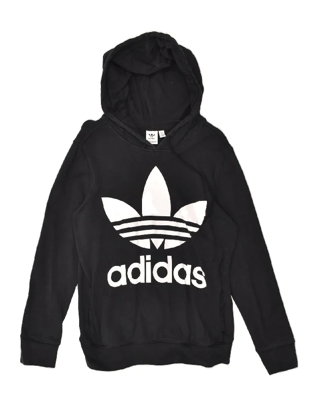 ADIDAS Womens Graphic Hoodie Jumper UK 14 Large Black Cotton Hoodie with Bell Sleeves Flared Feminine ADIDAS Womens Graphic Hoodie Jumper UK 14 Large Black Cotton Hoodie with Bell Sleeves Flared Feminine
