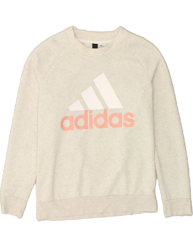 ADIDAS Womens Graphic Sweatshirt Jumper UK 12/14 Medium Grey Flecked Hoodie with Crew Neck Simple Timeless ADIDAS Womens Graphic Sweatshirt Jumper UK 12/14 Medium Grey Flecked Hoodie with Crew Neck Simple Timeless