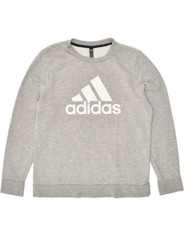 ADIDAS Womens Graphic Sweatshirt Jumper UK 16 Large Grey Hoodie with Oversized Fit Loose Comfortable ADIDAS Womens Graphic Sweatshirt Jumper UK 16 Large Grey Hoodie with Oversized Fit Loose Comfortable