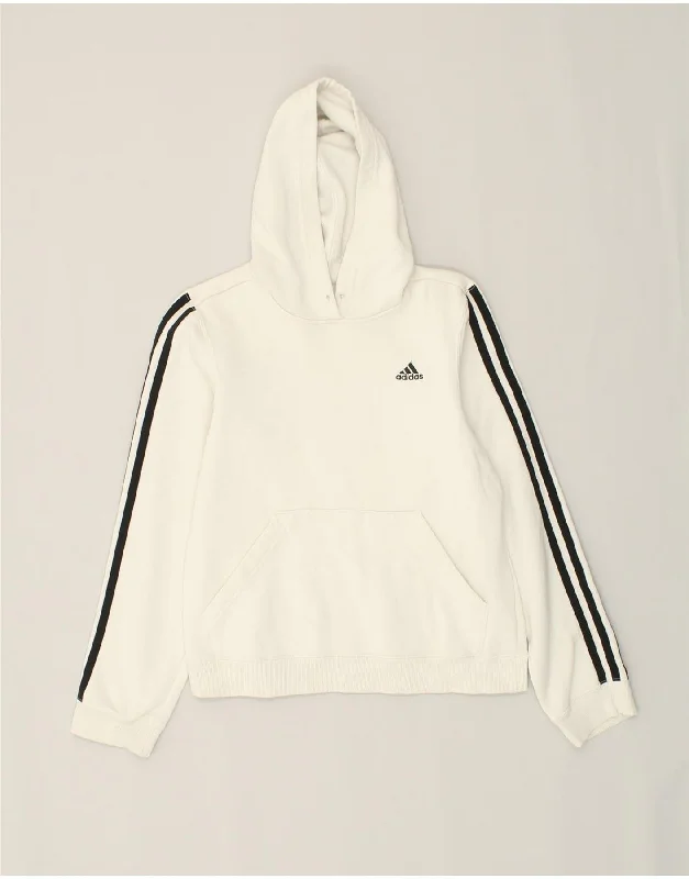 ADIDAS Womens Hoodie Jumper UK 10 Small Off White Cotton Hoodie with Exposed Zipper Edgy Industrial ADIDAS Womens Hoodie Jumper UK 10 Small Off White Cotton Hoodie with Exposed Zipper Edgy Industrial