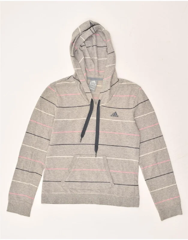 ADIDAS Womens Hoodie Jumper UK 12 Medium Grey Striped Cotton Hoodie with Ribbed Cuffs Snug Fit Comfort ADIDAS Womens Hoodie Jumper UK 12 Medium Grey Striped Cotton Hoodie with Ribbed Cuffs Snug Fit Comfort