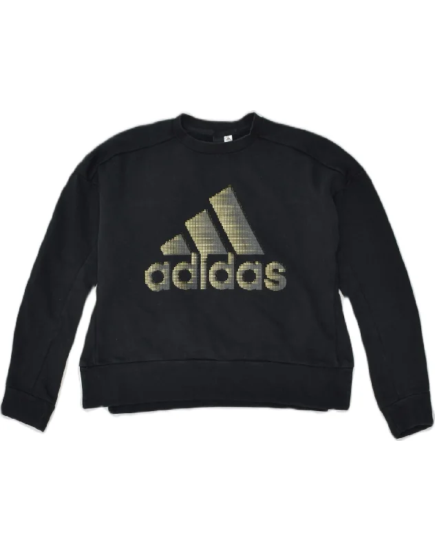 ADIDAS Womens Oversized Graphic Sweatshirt Jumper UK 6 XS Black Cotton Hoodie with Back Slit Movement Comfort ADIDAS Womens Oversized Graphic Sweatshirt Jumper UK 6 XS Black Cotton Hoodie with Back Slit Movement Comfort