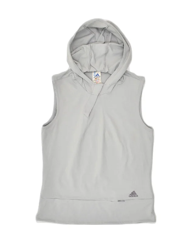 ADIDAS Womens Sleeveless Hoodie Jumper UK 12 Medium Grey Polyamide Hoodie with Raw Hem Edgy Unfinished ADIDAS Womens Sleeveless Hoodie Jumper UK 12 Medium Grey Polyamide Hoodie with Raw Hem Edgy Unfinished