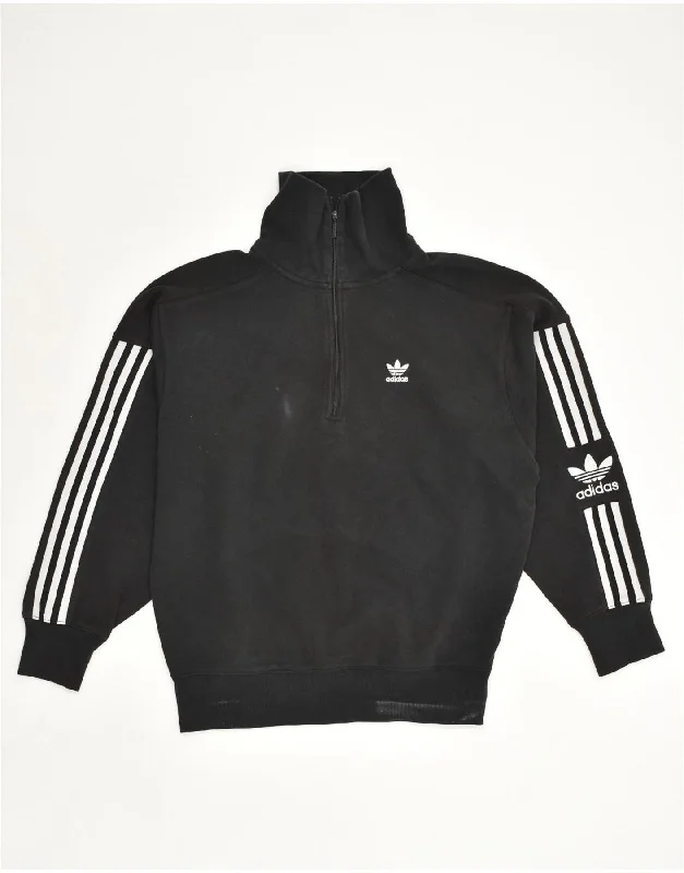 ADIDAS Womens Zip Neck Sweatshirt Jumper UK 10 Small Black Cotton Hoodie with Elastic Waist Stretchable Comfortable ADIDAS Womens Zip Neck Sweatshirt Jumper UK 10 Small Black Cotton Hoodie with Elastic Waist Stretchable Comfortable