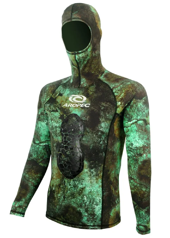 Aropec Verde 1mm Spearfishing Hooded Rash Guard Hoodie with Hem Patch Decorative Personalized Aropec Verde 1mm Spearfishing Hooded Rash Guard Hoodie with Hem Patch Decorative Personalized