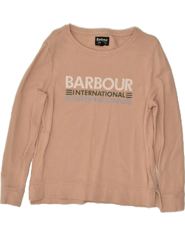 BARBOUR Womens Graphic Sweatshirt Jumper UK 10 Small Beige Cotton Hoodie with Ribbed Hem Stretchable Secure BARBOUR Womens Graphic Sweatshirt Jumper UK 10 Small Beige Cotton Hoodie with Ribbed Hem Stretchable Secure