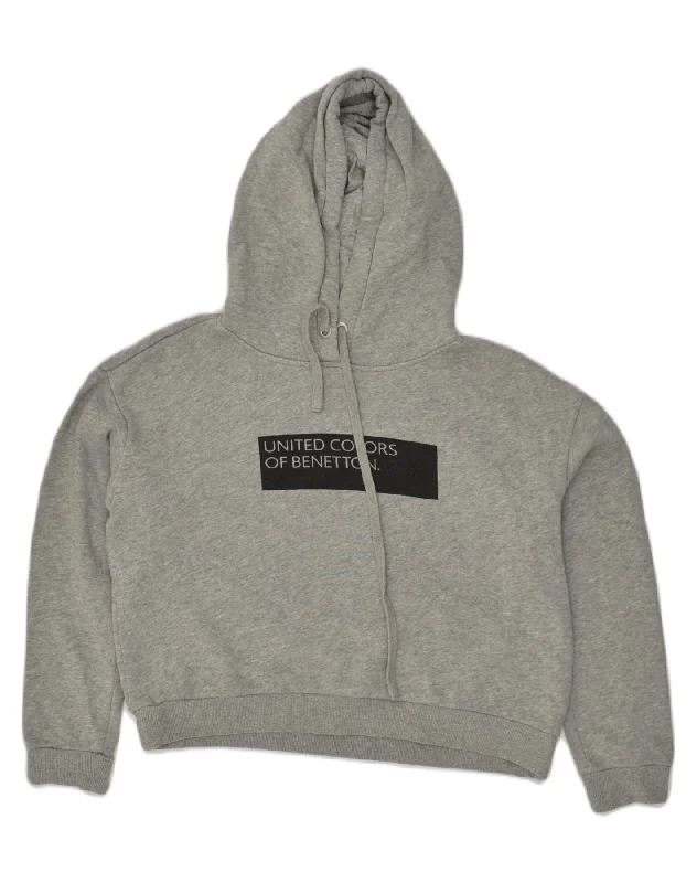 BENETTON Womens Graphic Crop Hoodie Jumper UK 12 Medium Grey Cotton Hoodie Jacket Zipper Layering BENETTON Womens Graphic Crop Hoodie Jumper UK 12 Medium Grey Cotton Hoodie Jacket Zipper Layering