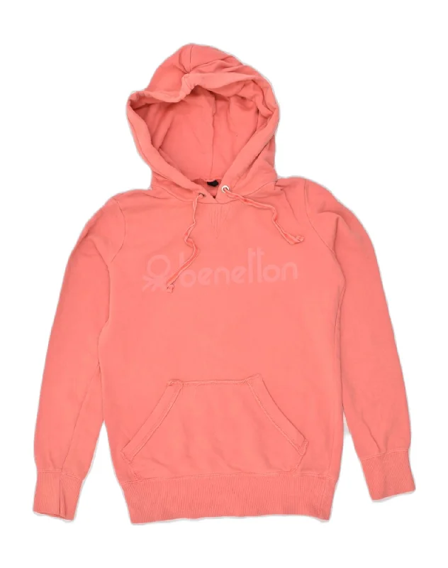 BENETTON Womens Graphic Hoodie Jumper UK 14 Medium Orange Cotton Hoodie with Sequins Glamorous Eye-catching BENETTON Womens Graphic Hoodie Jumper UK 14 Medium Orange Cotton Hoodie with Sequins Glamorous Eye-catching