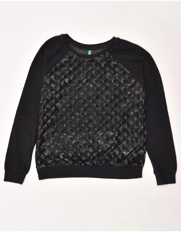 BENETTON Womens Sweatshirt Jumper UK 14 Medium Black Cotton Hoodie Dress Longline Feminine BENETTON Womens Sweatshirt Jumper UK 14 Medium Black Cotton Hoodie Dress Longline Feminine
