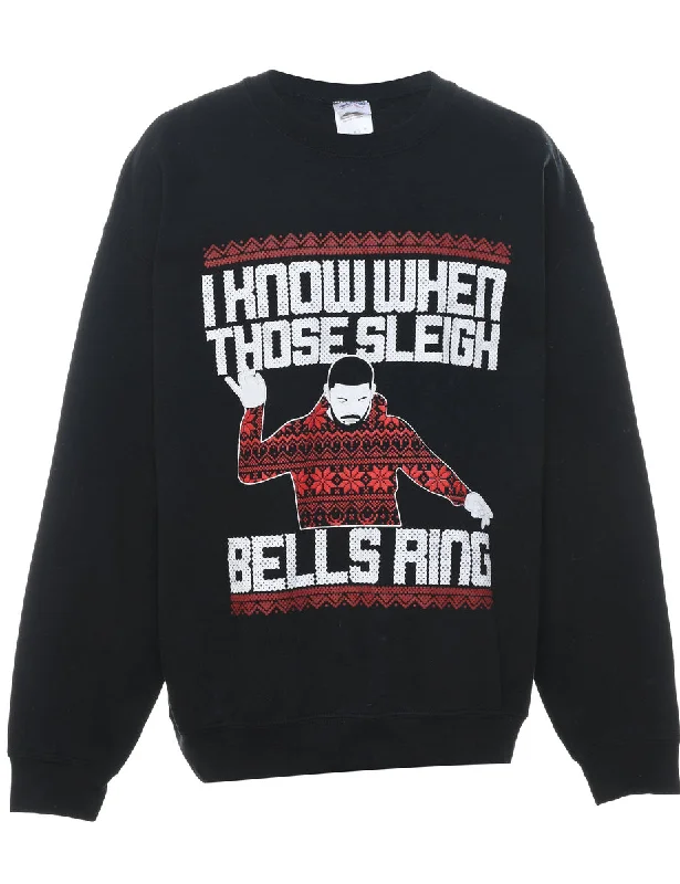 Black & Red Drake Design Christmas Sweatshirt - L Hoodie with V-Neck Classic Versatile Black & Red Drake Design Christmas Sweatshirt - L Hoodie with V-Neck Classic Versatile