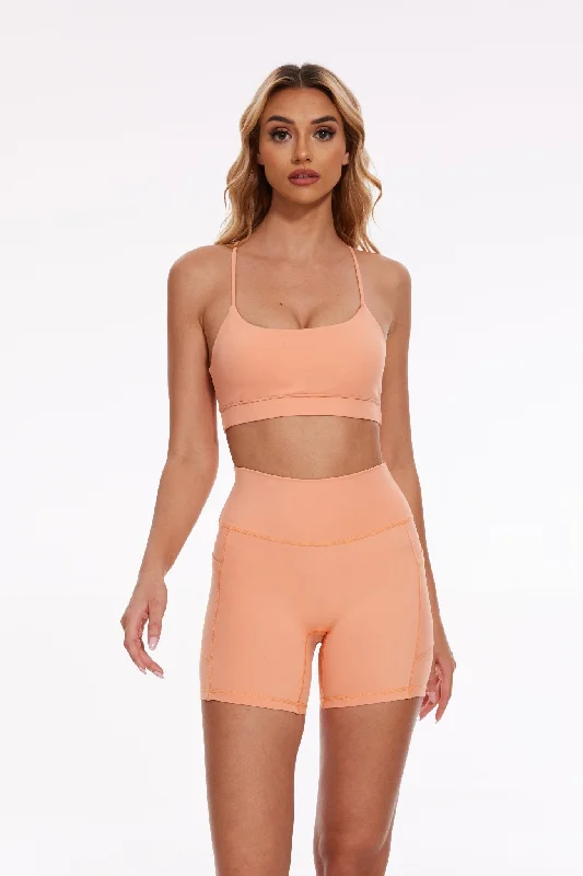Breeze Halter Sports Bra - Peach Fuzz Stretchy Full Coverage