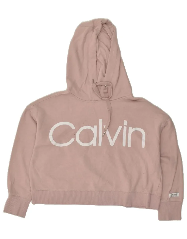CALVIN KLEIN Womens Graphic Crop Hoodie Jumper UK 16 Large Beige Hoodie with Color Block Contrast Stylish CALVIN KLEIN Womens Graphic Crop Hoodie Jumper UK 16 Large Beige Hoodie with Color Block Contrast Stylish
