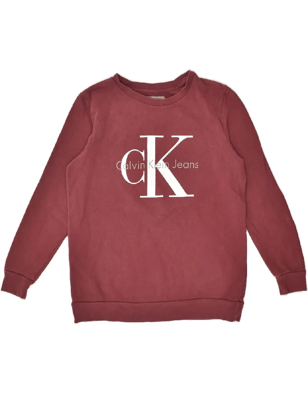 CALVIN KLEIN Womens Graphic Sweatshirt Jumper UK 10 Small Maroon Cotton Hoodie with Belted Waist Structured Tailored CALVIN KLEIN Womens Graphic Sweatshirt Jumper UK 10 Small Maroon Cotton Hoodie with Belted Waist Structured Tailored