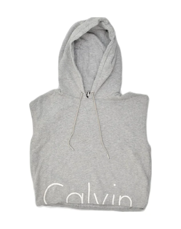 CALVIN KLEIN Womens Sleeveless Hoodie Jumper UK 12 Medium Grey Cotton Hoodie with High-Low Hem Asymmetrical Trendy CALVIN KLEIN Womens Sleeveless Hoodie Jumper UK 12 Medium Grey Cotton Hoodie with High-Low Hem Asymmetrical Trendy