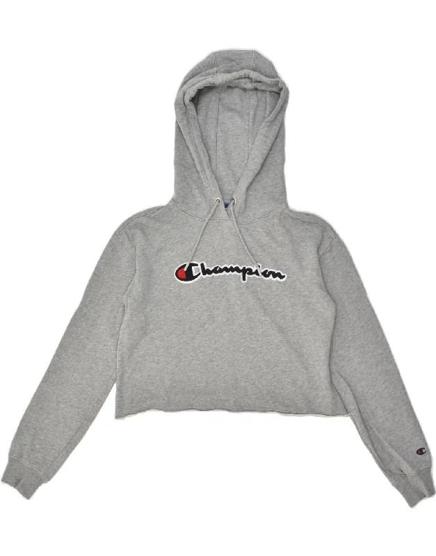 CHAMPION Womens Crop Oversized Hoodie Jumper UK 10 Small Grey Cotton Hoodie with Hem Ribbing Snug Secure CHAMPION Womens Crop Oversized Hoodie Jumper UK 10 Small Grey Cotton Hoodie with Hem Ribbing Snug Secure