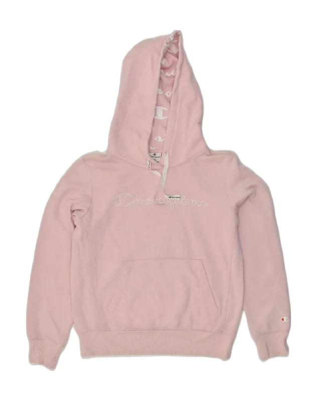 CHAMPION Womens Graphic Hoodie Jumper UK 10 Small Pink Hoodie with Zipper Placket Modern Functional CHAMPION Womens Graphic Hoodie Jumper UK 10 Small Pink Hoodie with Zipper Placket Modern Functional