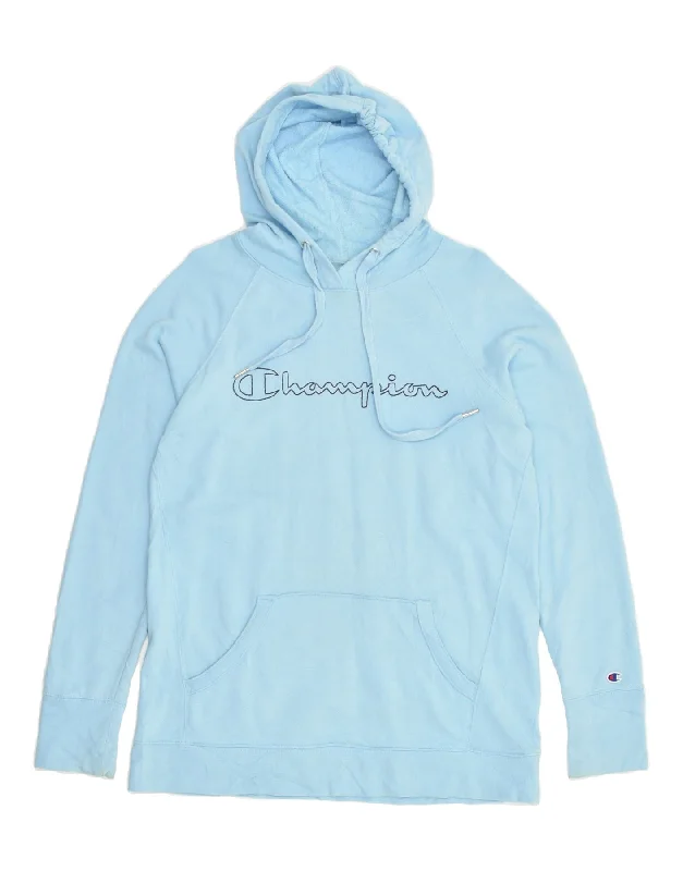 CHAMPION Womens Graphic Hoodie Jumper UK 12 Medium Blue Cotton Hoodie with Magnetic Closure Innovative Modern CHAMPION Womens Graphic Hoodie Jumper UK 12 Medium Blue Cotton Hoodie with Magnetic Closure Innovative Modern