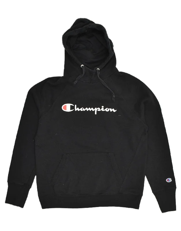 CHAMPION Womens Graphic Hoodie Jumper UK 14 Medium Black Cotton Hoodie with Logo Branding Identity CHAMPION Womens Graphic Hoodie Jumper UK 14 Medium Black Cotton Hoodie with Logo Branding Identity