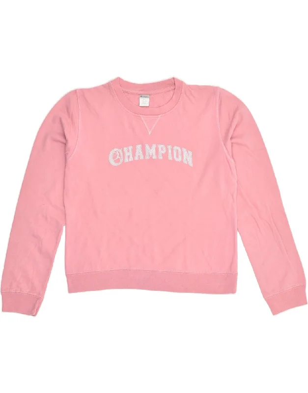 CHAMPION Womens Graphic Sweatshirt Jumper UK 14 Medium Pink Cotton Hoodie with Batwing Sleeves Loose Dramatic CHAMPION Womens Graphic Sweatshirt Jumper UK 14 Medium Pink Cotton Hoodie with Batwing Sleeves Loose Dramatic