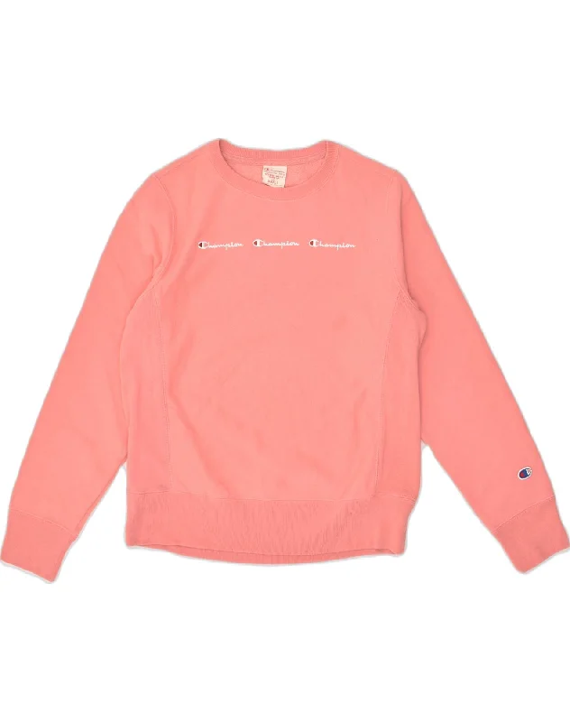CHAMPION Womens Graphic Sweatshirt Jumper UK 8 Small Pink Cotton Hoodie with Typography Text Message CHAMPION Womens Graphic Sweatshirt Jumper UK 8 Small Pink Cotton Hoodie with Typography Text Message