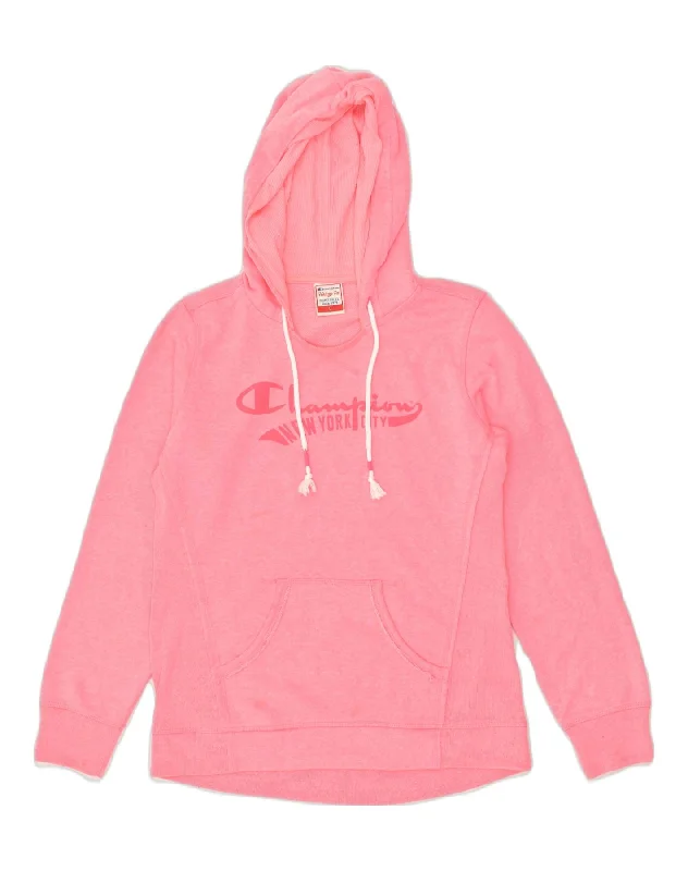 CHAMPION Womens Heritage Fit Graphic Hoodie Jumper UK 16 Large Pink Hoodie with Lining Warm Insulated CHAMPION Womens Heritage Fit Graphic Hoodie Jumper UK 16 Large Pink Hoodie with Lining Warm Insulated