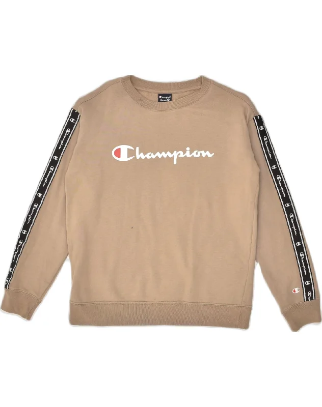 CHAMPION Womens Oversized Graphic Sweatshirt Jumper XS Brown Cotton Hoodie with Snap Buttons Easy Quick CHAMPION Womens Oversized Graphic Sweatshirt Jumper XS Brown Cotton Hoodie with Snap Buttons Easy Quick
