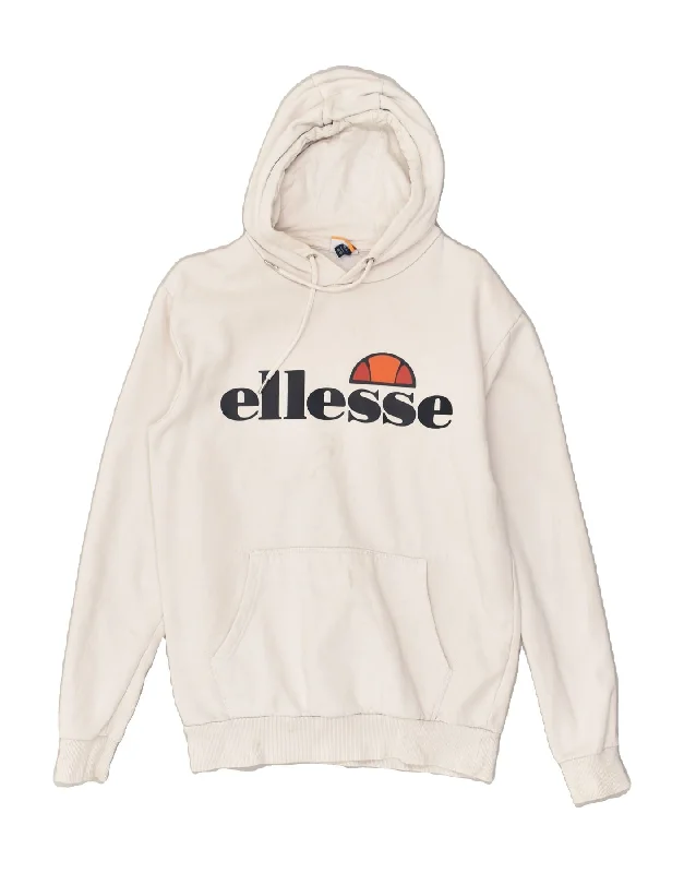 ELLESSE Womens Loose Fit Graphic Hoodie Jumper UK 10 Small Off White Hoodie with Back Slit Movement Comfort ELLESSE Womens Loose Fit Graphic Hoodie Jumper UK 10 Small Off White Hoodie with Back Slit Movement Comfort