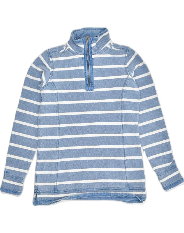 FAT FACE Womens Zip Neck Sweatshirt Jumper UK 8 Small Blue Striped Cotton Hoodie with Patch Decorative Personalized FAT FACE Womens Zip Neck Sweatshirt Jumper UK 8 Small Blue Striped Cotton Hoodie with Patch Decorative Personalized