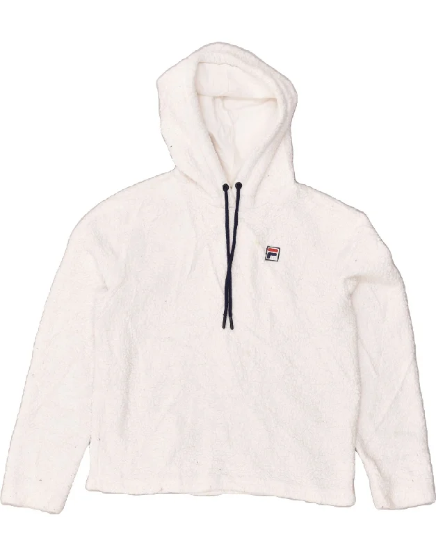 FILA Womens Fleece Hoodie Jumper UK 10 Small White Polyester Hoodie with Hem Lace Feminine Delicate FILA Womens Fleece Hoodie Jumper UK 10 Small White Polyester Hoodie with Hem Lace Feminine Delicate