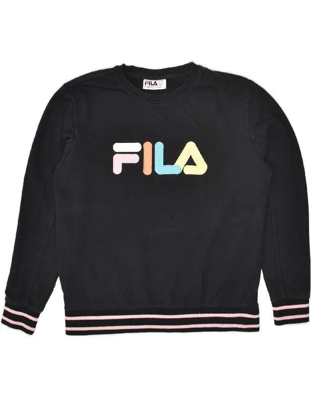FILA Womens Graphic Sweatshirt Jumper UK 18 XL Black Cotton Hoodie with Slim Fit Tailored Modern FILA Womens Graphic Sweatshirt Jumper UK 18 XL Black Cotton Hoodie with Slim Fit Tailored Modern